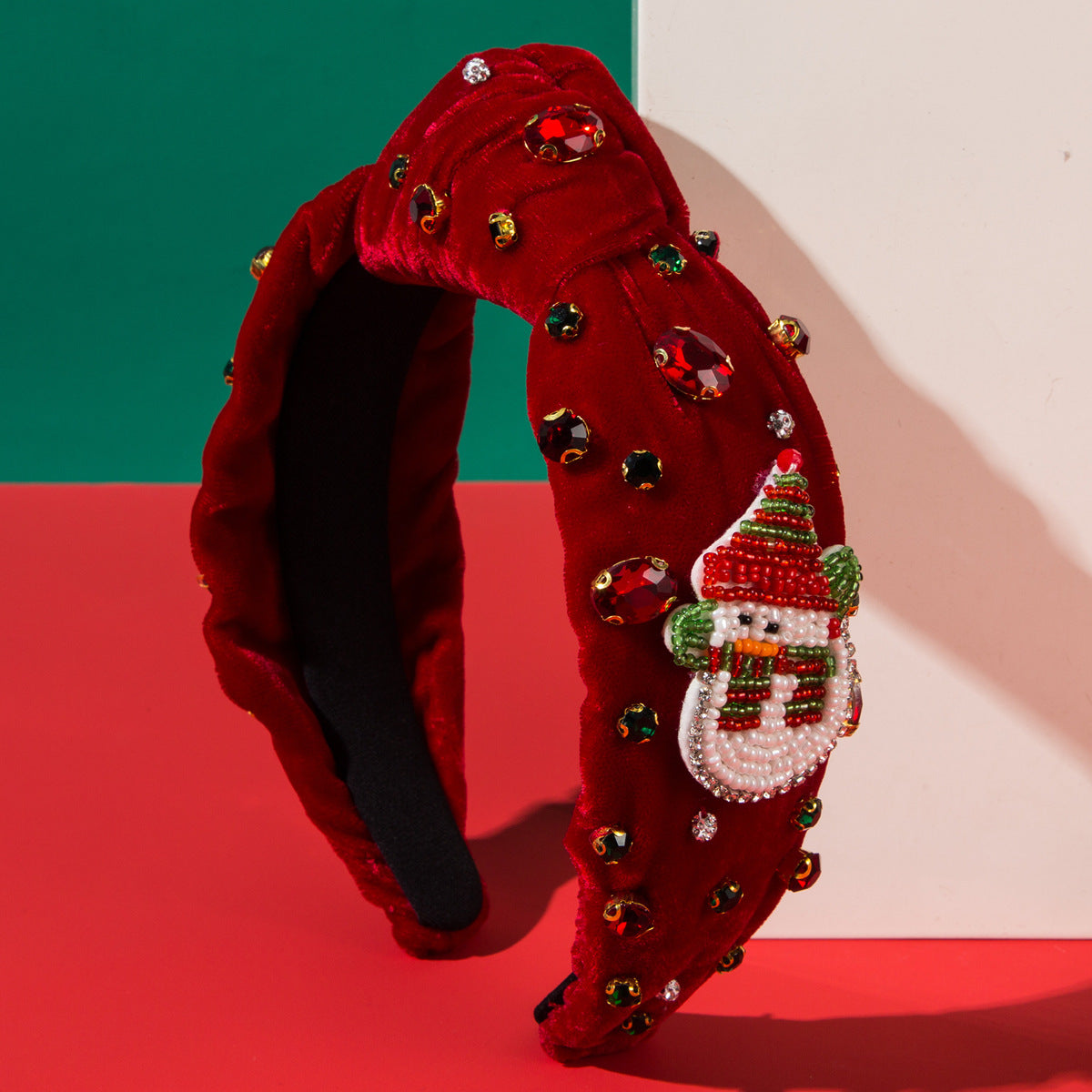 Wholesale Velvet Cloth with Diamond and Hand Sewn Rice Beads Christmas Headband